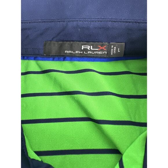 Ralph Lauren RLX Mens Size L Bright Green Blue Stripe Golf Polo Outdoor - Picture 6 of 6